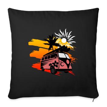 Surf d’été soleil bus palmiers - Housse de coussin décorative 45 x 45 cm - noir - Devant
