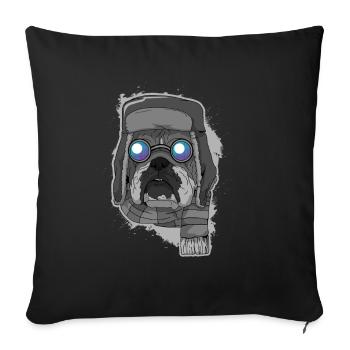 Bouledogue avec bonnet et lunettes - Housse de coussin décorative 45 x 45 cm - noir - Devant