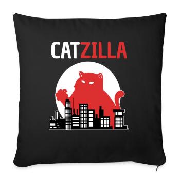 Chat Catzilla, chaton japonais - Housse de coussin décorative 45 x 45 cm - noir - Devant