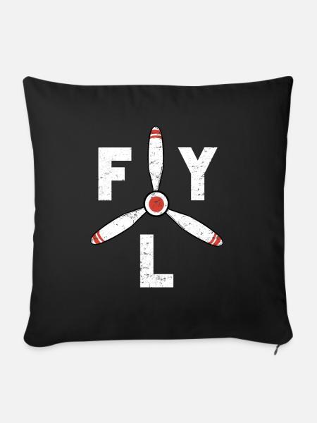 Fly Propeller Flugzeuge Luftfahrt - Sofakissenbezug 45 x 45 cm - Schwarz