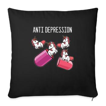 Unicorn Anti Depression - Sofa pillowcase 17,3'' x 17,3'' (45 x 45 cm) - black - Front