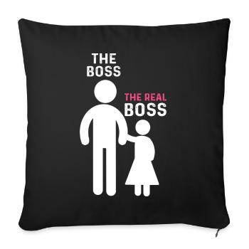 Le vrai patron père fille fille - Housse de coussin décorative 45 x 45 cm - noir - Devant
