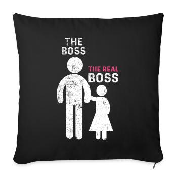 Le vrai patron père fille fille - Housse de coussin décorative 45 x 45 cm - noir - Devant