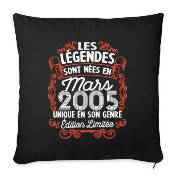 Vintage Flourish Cadeau Anniversaire Mars 2005 - Housse de coussin décorative 45 x 45 cm - noir - Devant