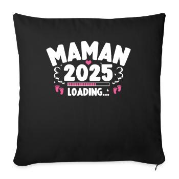 Bébé Grossesse Annonce Naissance Maman 2025 - Housse de coussin décorative 45 x 45 cm - noir - Devant