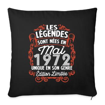 Vintage Flourish Cadeau Anniversaire Mai 1972 - Housse de coussin décorative 45 x 45 cm - noir - Devant