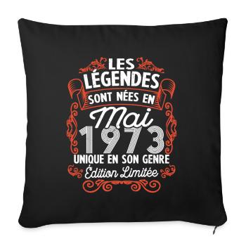 Vintage Flourish Cadeau Anniversaire Mai 1973 - Housse de coussin décorative 45 x 45 cm - noir - Devant