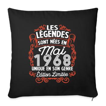 Vintage Flourish Cadeau Anniversaire Mai 1968 - Housse de coussin décorative 45 x 45 cm - noir - Devant