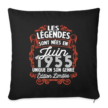 Vintage Flourish Cadeau Anniversaire Juin 1955 - Housse de coussin décorative 45 x 45 cm - noir - Devant