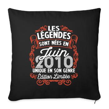 Vintage Flourish Cadeau Anniversaire Juin 2010 - Housse de coussin décorative 45 x 45 cm - noir - Devant