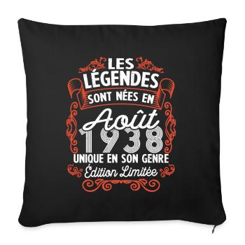 Vintage Flourish Cadeau Anniversaire Août 1938 - Housse de coussin décorative 45 x 45 cm - noir - Devant