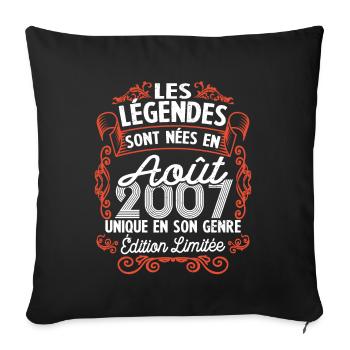 Vintage Flourish Cadeau Anniversaire Août 2007 - Housse de coussin décorative 45 x 45 cm - noir - Devant