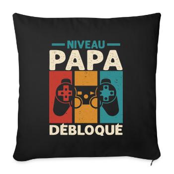 Niveau Papa Débloqué Cadeau Drôle Nouveau Papa - Housse de coussin décorative 45 x 45 cm - noir - Devant