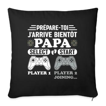 Bientôt Papa Annonce Grossesse Futur Père Gamer - Housse de coussin décorative 45 x 45 cm - noir - Devant
