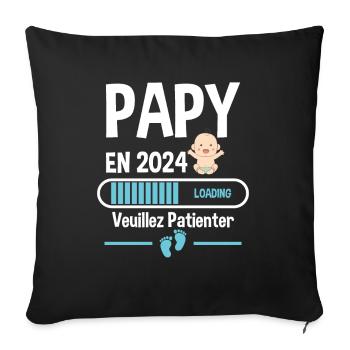 Futur Papy 2024 Grand-père Bébé Grossesse Cadeau - Housse de coussin décorative 45 x 45 cm - noir - Devant