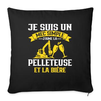 Un Mec Simple J'aime La Pelleteuse Et La Bière - Housse de coussin décorative 45 x 45 cm - noir - Devant