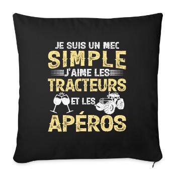 Un Mec Simple J'aime Les Tracteurs Et Les Apéros - Housse de coussin décorative 45 x 45 cm - noir - Devant