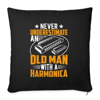 Alter Mann mit Mundharmonika - Sofakissenbezug 45 x 45 cm - Schwarz - Vorne