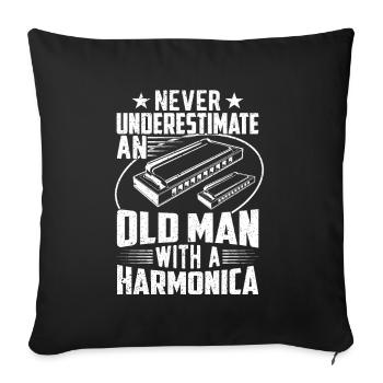 Alter Mann mit Mundharmonika - Sofakissenbezug 45 x 45 cm - Schwarz - Vorne