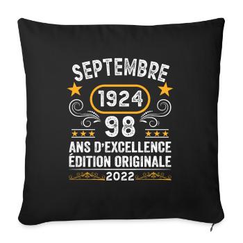 Septembre 1924 98 Ans Anniversaire Idée Cadeau - Housse de coussin décorative 45 x 45 cm - noir - Devant