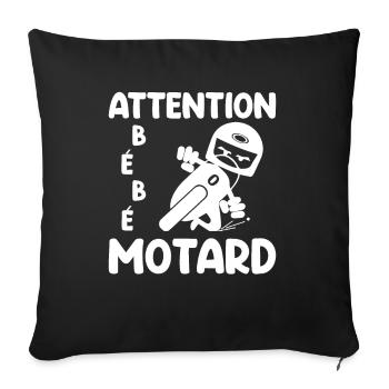 Attention Bébé Motard Moto Bike Idée Cadeau Papa - Housse de coussin décorative 45 x 45 cm - noir - Devant