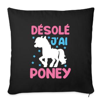 Cheval Poney Équitation Anniversaire Licorne Pony - Housse de coussin décorative 45 x 45 cm - noir - Devant