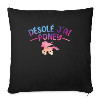 Cheval Poney Équitation Anniversaire Licorne Pony - Housse de coussin décorative 45 x 45 cm - noir - Devant