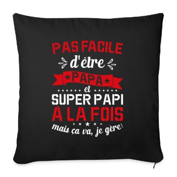 Papa Et Super Papy Fête Des Pères Cadeau De Noël - Housse de coussin décorative 45 x 45 cm - noir - Devant