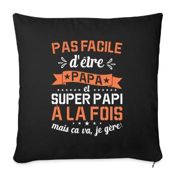 Papa Et Super Papy Fête Des Pères Cadeau De Noël - Housse de coussin décorative 45 x 45 cm - noir - Devant