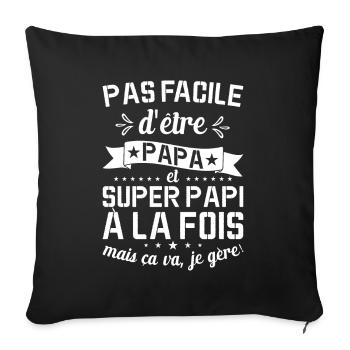 Papa Et Super Papy Fête Des Pères Cadeau De Noël - Housse de coussin décorative 45 x 45 cm - noir - Devant