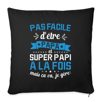 Papa Et Super Papy Fête Des Pères Cadeau De Noël - Housse de coussin décorative 45 x 45 cm - noir - Devant