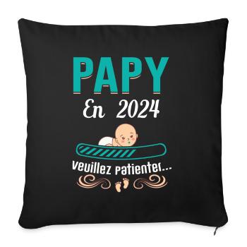 Papy En 2024 Idée Cadeau Cool Grossesse Humour - Housse de coussin décorative 45 x 45 cm - noir - Devant