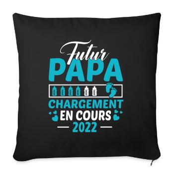 Futur Papa 2022 Idée Cadeau Annonce Grossesse - Housse de coussin décorative 45 x 45 cm - noir - Devant