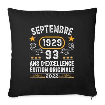 Septembre 1929 93 Ans Anniversaire Idée Cadeau - Housse de coussin décorative 45 x 45 cm - noir - Devant
