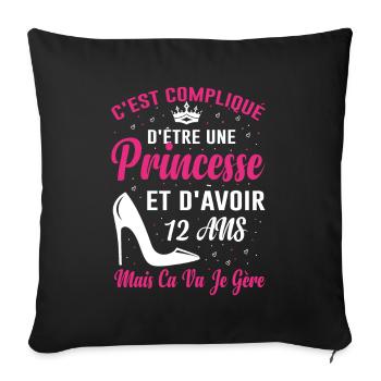 Princesse 12 Ans Anniversaire Idée Cadeau Licorne - Housse de coussin décorative 45 x 45 cm - noir - Devant