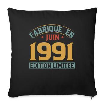 Fabriqué En Juin 1991 Anniversaire Cadeau Vintage - Housse de coussin décorative 45 x 45 cm - noir - Devant