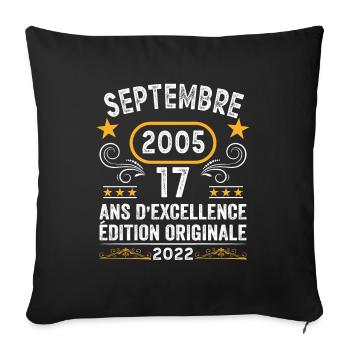 Septembre 2005 17 Ans Vintage Anniversaire Cadeau - Housse de coussin décorative 45 x 45 cm - noir - Devant