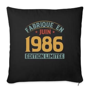 Fabriqué En Juin 1986 Anniversaire Cadeau Vintage - Housse de coussin décorative 45 x 45 cm - noir - Devant