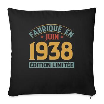 Fabriqué En Juin 1938 Anniversaire Cadeau Vintage - Housse de coussin décorative 45 x 45 cm - noir - Devant