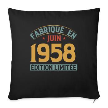 Fabriqué En Juin 1958 Anniversaire Cadeau Vintage - Housse de coussin décorative 45 x 45 cm - noir - Devant