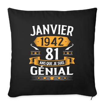 Janvier 1942 81 Ans Anniversaire Vintage Cadeau - Housse de coussin décorative 45 x 45 cm - noir - Devant
