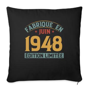Fabriqué En Juin 1948 Anniversaire Cadeau Vintage - Housse de coussin décorative 45 x 45 cm - noir - Devant