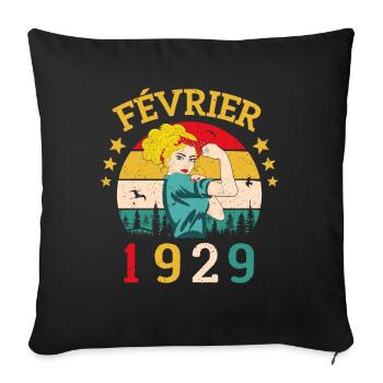 Février 1929 anniversaire idée cadeau vintage 1929 - Housse de coussin décorative 45 x 45 cm - noir - Devant