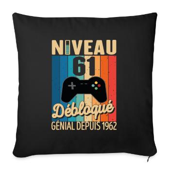 61 Ans 1962 Anniversaire Cadeau Citation Gamer - Housse de coussin décorative 45 x 45 cm - noir - Devant