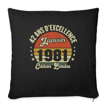 42 Ans Janvier 1981 Anniversaire Vintage Cadeau - Housse de coussin décorative 45 x 45 cm - noir - Devant