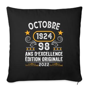 Octobre 1924 98 Ans Anniversaire Idée Cadeau Rétro - Housse de coussin décorative 45 x 45 cm - noir - Devant