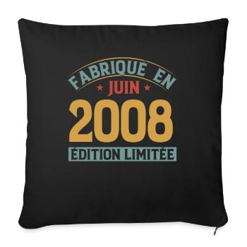 Fabriqué En Juin 2008 Anniversaire Cadeau Vintage - Housse de coussin décorative 45 x 45 cm - noir - Devant