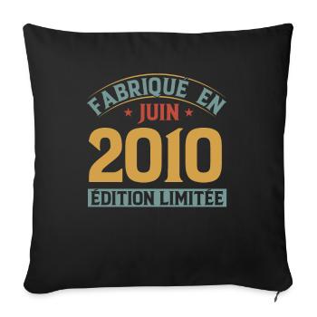 Fabriqué En Juin 2010 Anniversaire Cadeau Vintage - Housse de coussin décorative 45 x 45 cm - noir - Devant