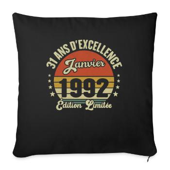 31 Ans Janvier 1992 Anniversaire Vintage Cadeau - Housse de coussin décorative 45 x 45 cm - noir - Devant