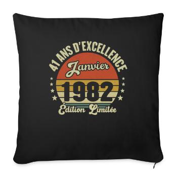 41 Ans Janvier 1982 Anniversaire Vintage Cadeau - Housse de coussin décorative 45 x 45 cm - noir - Devant